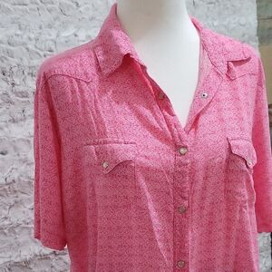 Wrangler Iconic Western Short Sleeve Snap-Front Floral Shirt, Womens Sz XXL